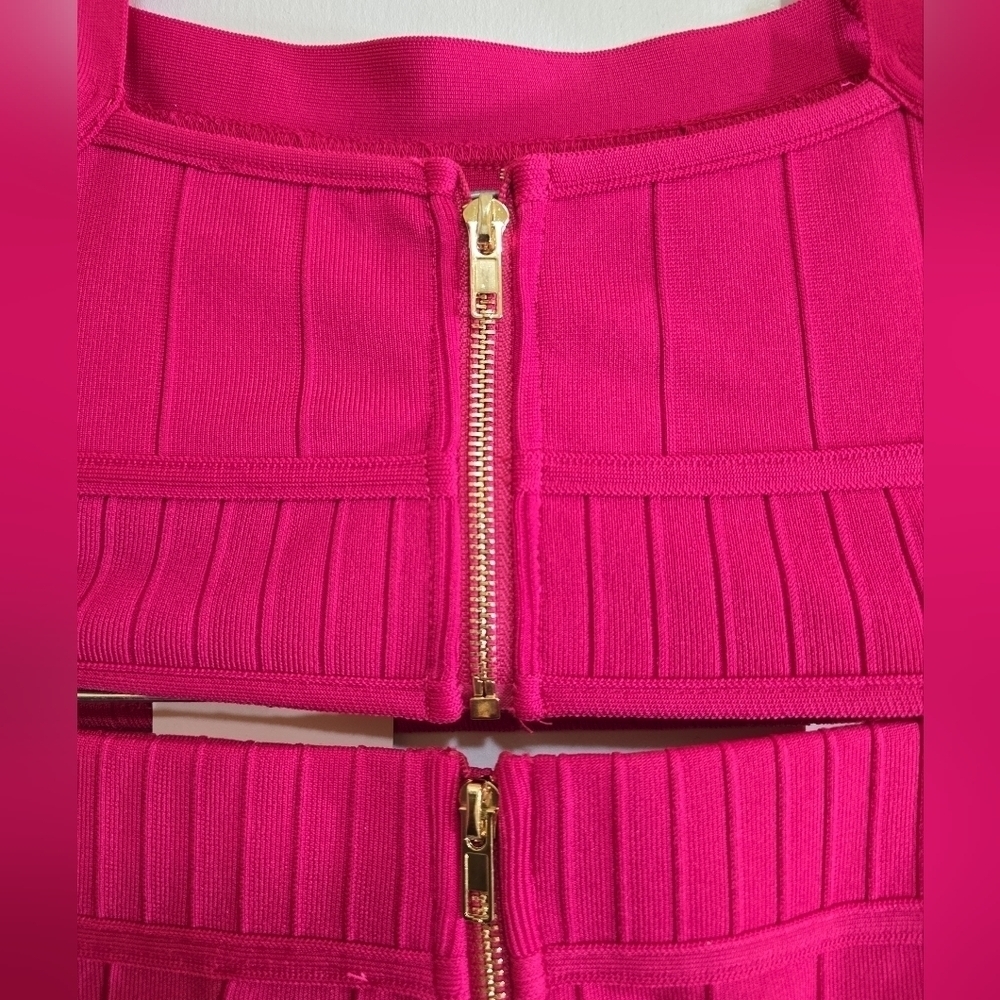 NWT Superdown Stella Bandage 2-piece Set XS Pink Ribbed Exposed Zippers - Picture 12 of 12